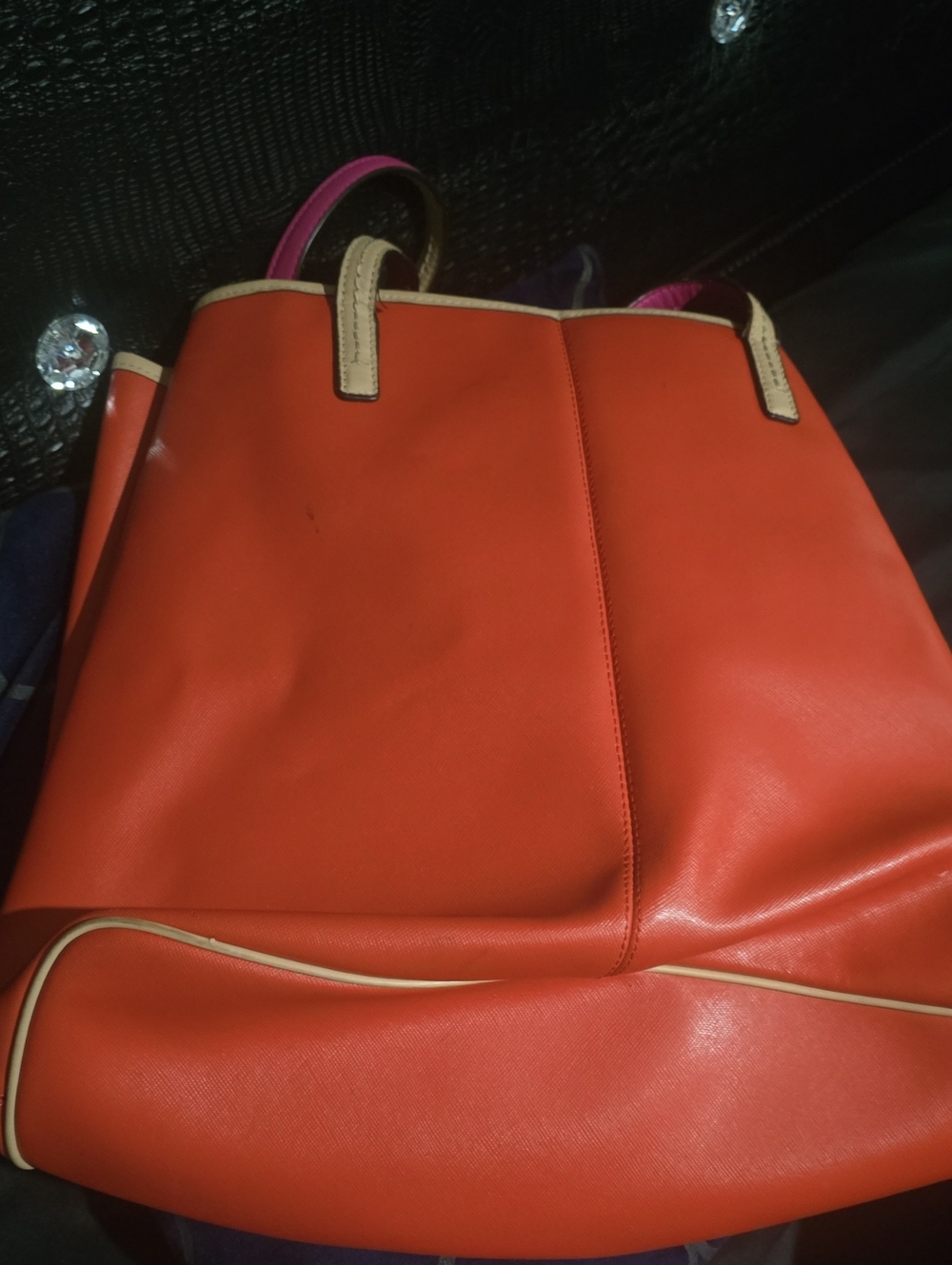 Coach Orange Leather Tote with Pink Strap and Tan Trim - Picture 4 of 5